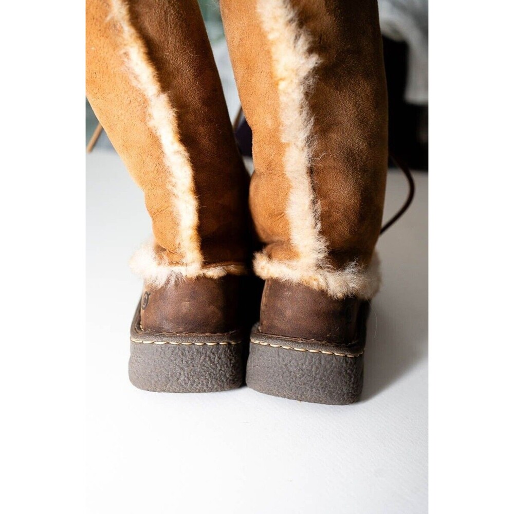 Born Women’s W6949 Nome Brown Leather & Shearling Lined Sherpa Lace Up Boots 6 - Picture 4 of 12